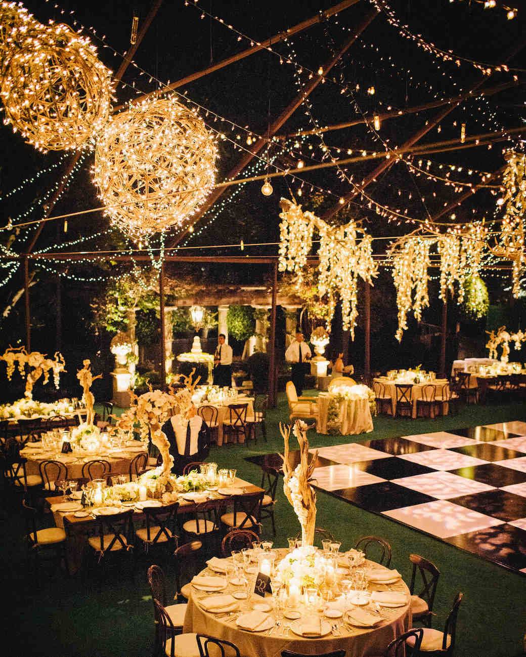 Outdoor string lights wedding receptions